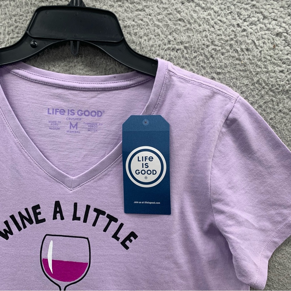 Life is Good Crusher T-Shirt Women’s M Purple Wine A Little Laugh A Lot Logo NWT - Picture 3 of 13